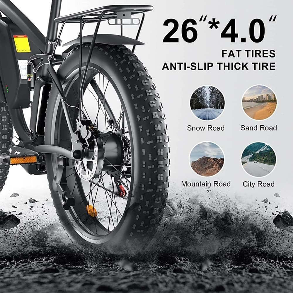 SMLRO V3 Adults Electric Bike, 2000W Dual Motor 48V 22Ah AWD Ebike, 82NM Torque 35MPH Electric Bicycles Shimano 7 Speed with 26" MTB for Trail Riding
