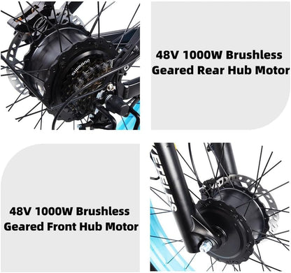 KETELES K800 Pro 2000W Dual Motor Electric Bike 48V 23AH Battery Front and Rear Shock Absorbers 7-Speed, Hydraulic Disc Brake, 26"X4.0" Inch Fat Tires