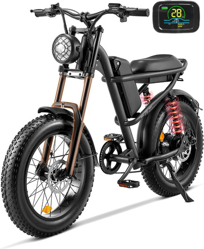 Electric Bike for Adults, Upgraded 48V 16Ah Removable Battery, Quadruple Shock Absorption & 20" Fat Tire Electric Bike, 28MPH Electric Motorcycle