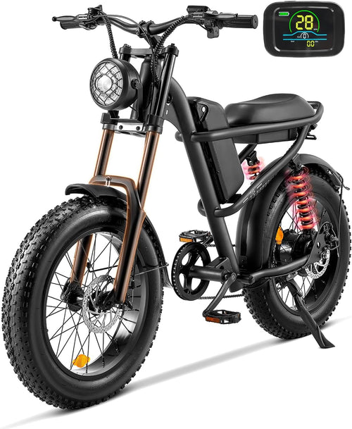 Electric Bike for Adults, Upgraded 48V 16Ah Removable Battery, Quadruple Shock Absorption & 20" Fat Tire Electric Bike, 28MPH Electric Motorcycle