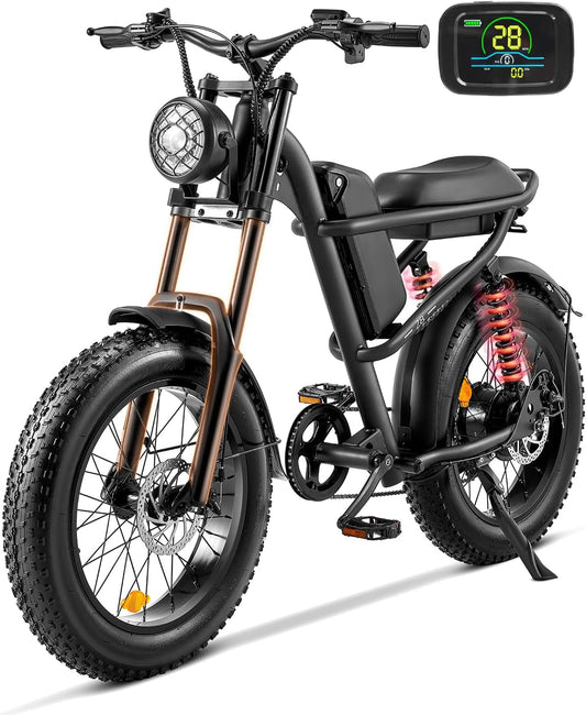 Electric Bike for Adults, Upgraded 48V 16Ah Removable Battery, Quadruple Shock Absorption & 20" Fat Tire Electric Bike, 28MPH Electric Motorcycle