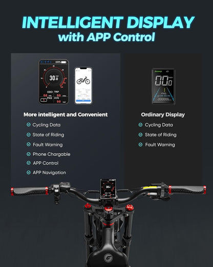 Romeo Pro 60Ah Peak 1600W Electric Bike for Adults 100-200 Miles Long Range Electric Bike 26 * 4.0 Fat Tire Electric Bike Full Suspension Electric