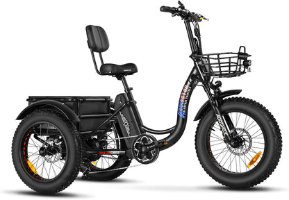 Electric Trike, Fat Tire Electric Tricycle for Adults, 85MI, 450 Lbs, 48V 20Ah Battery UL Certified, 750W Motor, Parking Brake, 2 Baskets, M-330 II 3