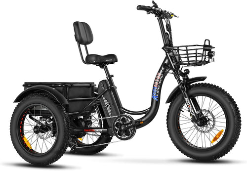 Electric Trike, Fat Tire Electric Tricycle for Adults, 85MI, 450 Lbs, 48V 20Ah Battery UL Certified, 750W Motor, Parking Brake, 2 Baskets, M-330 II 3