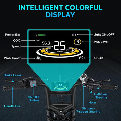 Ebike,A8 PRO MAX Electric Bike,48/52V 60Ah Electric Commuting Bike,200Miles Long Range, Peak 1200/1400W Power Ebike, Electric Bicycle for Adults