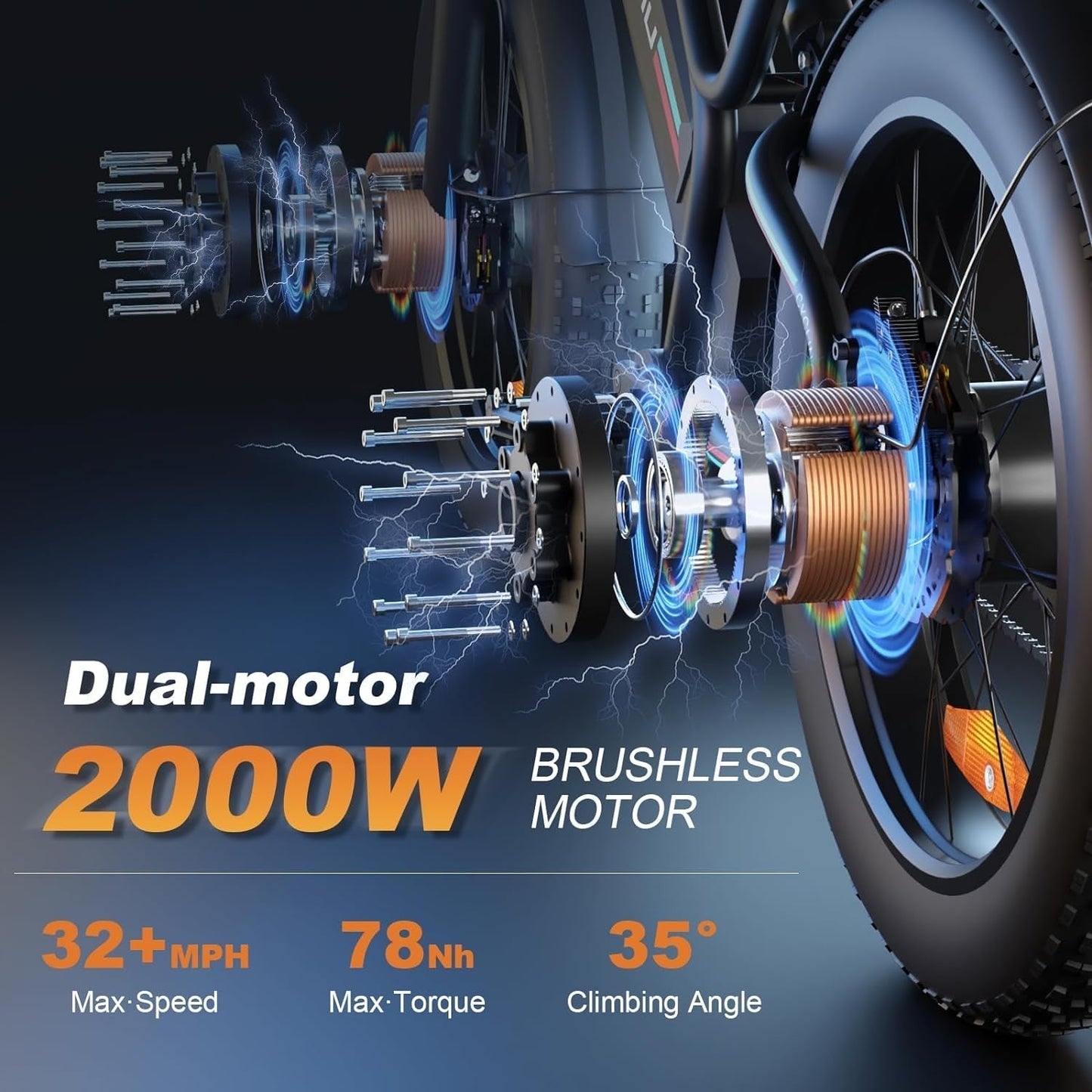 Electric Bike,2000W Dual Brushless Motor, 48V/22.4Ah Removeable Battery Ebike,Front/Rear Turn Signal,Rearview Mirror and 7 Gear Electric Bicycle