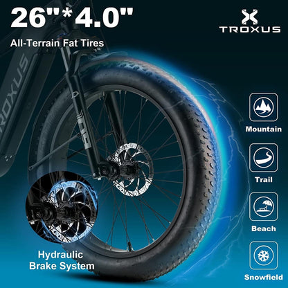 Electric Bike Adult Explorer Step over with 750W Motor, 26"X 4" Fat Tire All-Terrain Ebike (Blue)