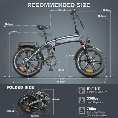 1000W Folding Electric Bicycle, 20 * 4.0" E-Bike Bicycle with 48V 17.4Ah/16.8Ah LG Battery, Unique Frame, All-Terrain Fat Tire Dual Suspension