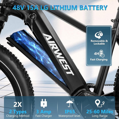 Electric Bike, 750W Bafang Motor 28MPH Ebikes for Adult, 26" Fat Tire Electric Bicycle with Removable 48V 15Ah LG Battery & Fast Charger, Shimano