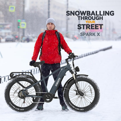 Spark X Electric Bike Fat Tires 26" X 4.0, Dirt Ebike 750W Hub Motor, 48V 20Ah Removable Internal Battery, up to 70 Miles, Max Speed 28 Mph, Electric