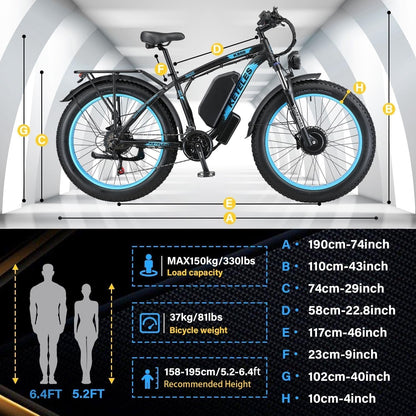Electric Bike for Adults, 2000W 35MPH Electric Bicycle AWD Dual Motor Electric Mountain Bike 26" Fat Tire Ebike with 48V 23AH Removable Battery,