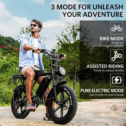 V8 Fat Tire Electric Bike, Electric Mountain Bike with 750W Motor 48V 15Ah Removable Larger Battery, 20'' Fat Tire, 31MPH Max Speed, Shimano 7 Speed,