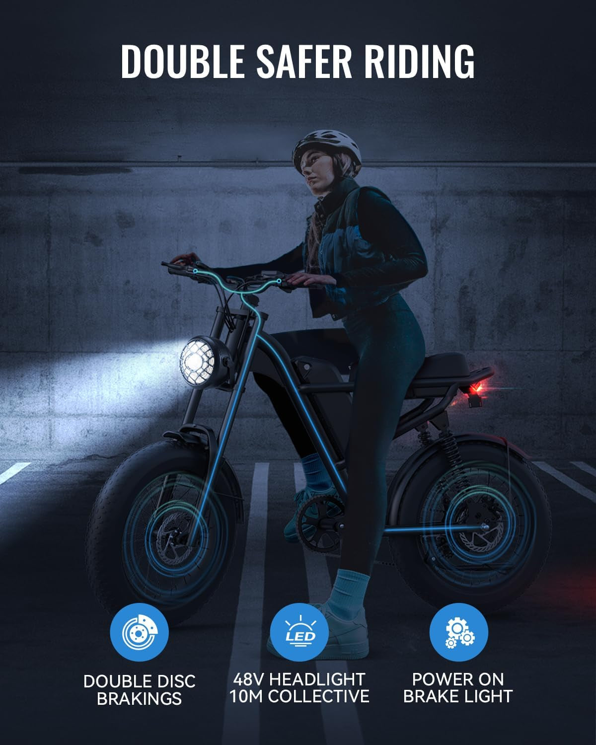 Electric Bike for Adults, Upgraded 48V 16Ah Removable Battery, Quadruple Shock Absorption & 20" Fat Tire Electric Bike, 28MPH Electric Motorcycle