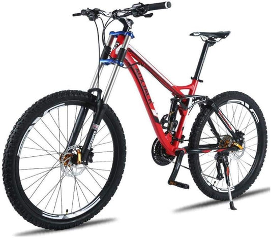 Mountain Bike Unisex Mountain Bike, 26 Inch Aluminum Alloy Frame, 24/27 Speed Dual Suspension MTB Bike with Double Disc Brake,Red,27 Speed