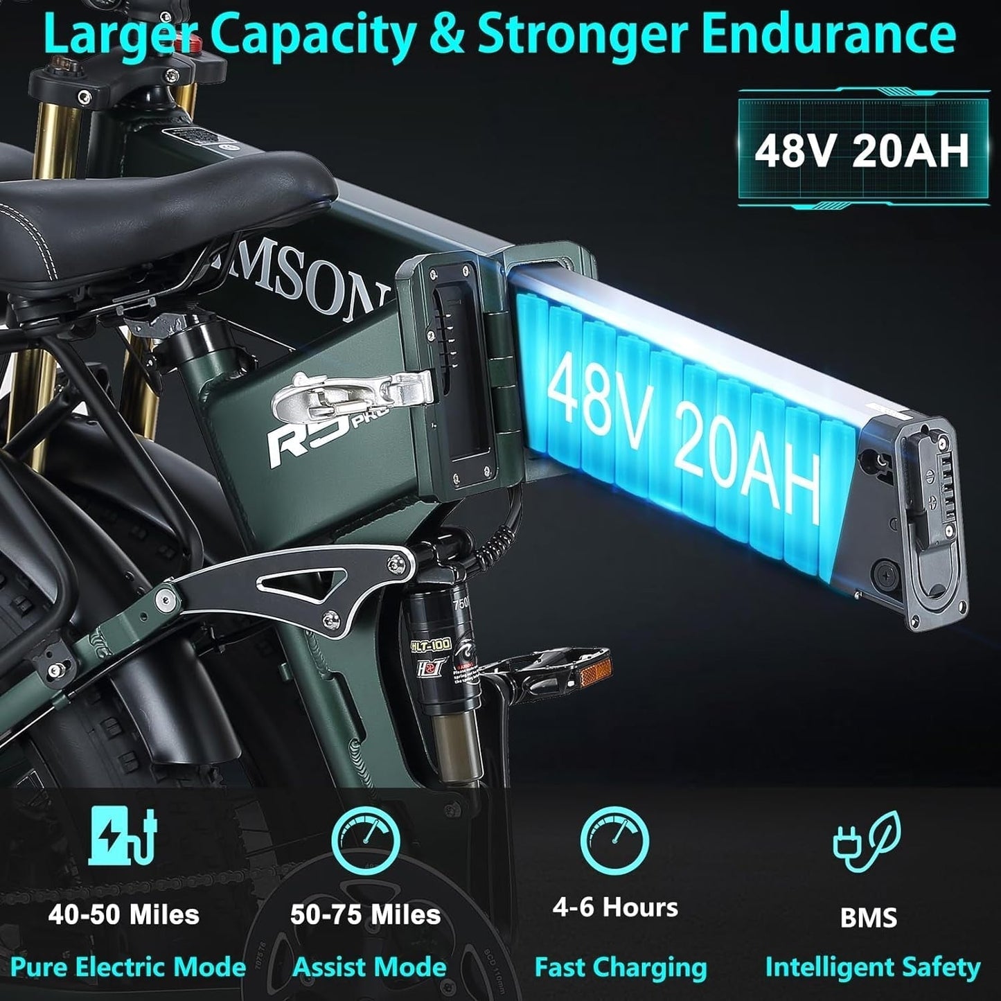 1000W Electric Bike Ebike for Adult 48V 20AH Removable Battery 26"X4"Fat Tire up to 30MPH &75 Miles Long Range off Road Beach Mountain Electric