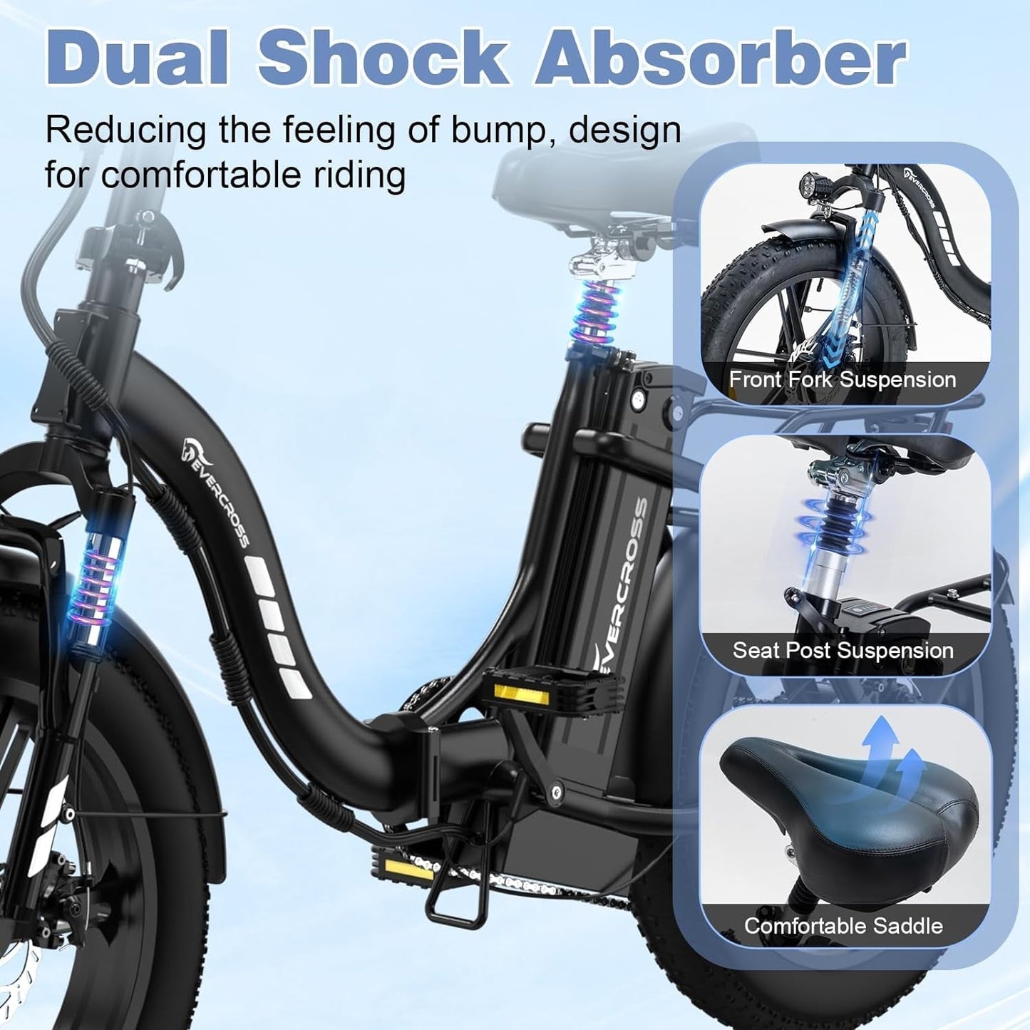 EK6 Electric Bike 20" X 4.0 Fat Tire Foldable Electric Bicycle with 48V 15Ah Removable Battery, 750W Commute Beach Step-Thru Ebike for Adults, Dual