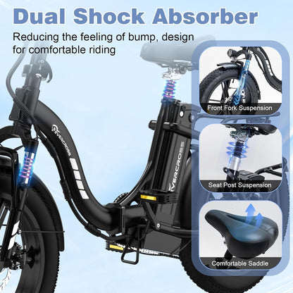 EK6 Electric Bike 20" X 4.0 Fat Tire Foldable Electric Bicycle with 48V 15Ah Removable Battery, 750W Commute Beach Step-Thru Ebike for Adults, Dual