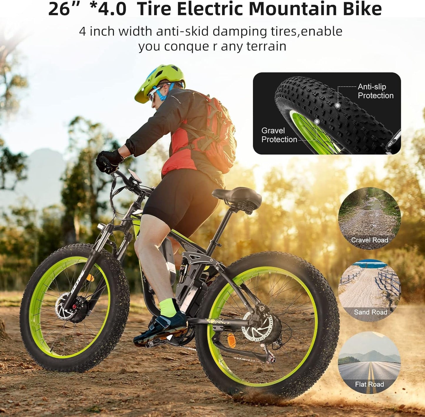 1500W Electric Bike for Adults, 26" Fat Tire Electric Mountain Bicycle, 48V 22.4Ah Removable Li-Ion Battery, Max 30.5Mph E-Bike Snow Beach,Electric