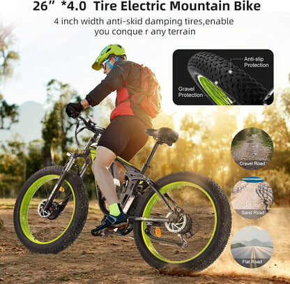 1500W Electric Bike for Adults, 26" Fat Tire Electric Mountain Bicycle, 48V 22.4Ah Removable Li-Ion Battery, Max 30.5Mph E-Bike Snow Beach,Electric