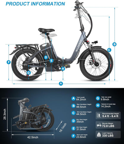 Electric Bike with 32Ah Battery 750W 28MPH Motor, 20 Inch Fat Tire Folding Electric Bike, Urban City Commuter Ebike for Adults Men Women, Electric