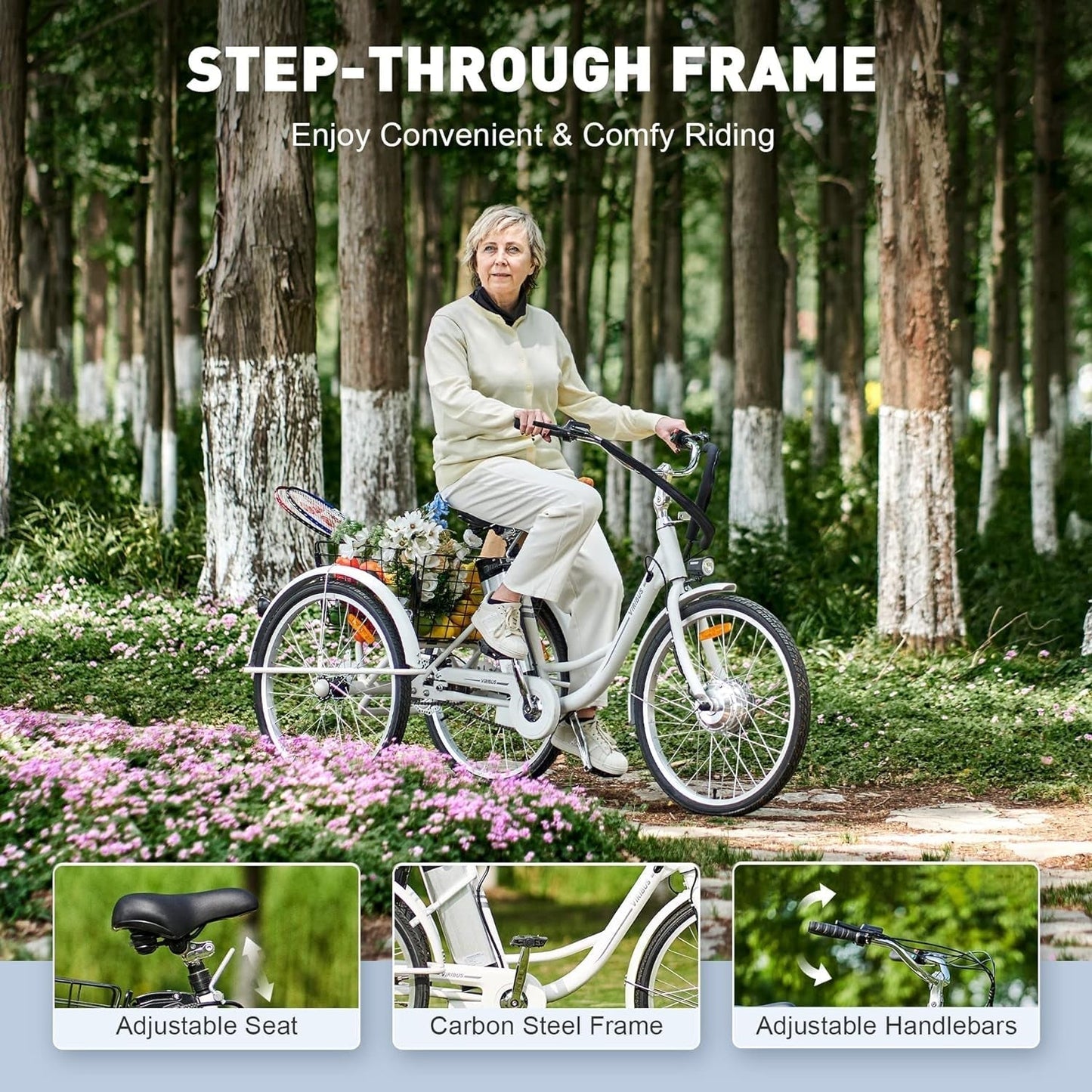 Electric Trike, 350W Electric Tricycle for Adults with Dual Chains, UL Tested 36V 10Ah Battery, 3 Wheel Electric Bicycle, E Trike with Basket for