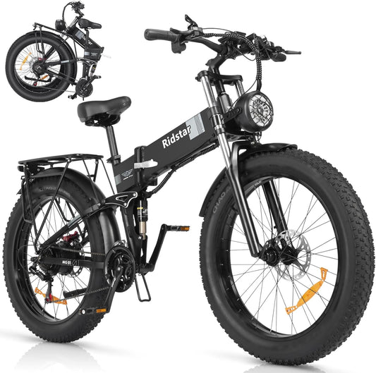 Folding Electric Bike for Adults, 1500W/1000W Brushless Motor Ebike with 14/20AH Removable Battery, Fat Tire Mountain Ebike with Disc Brake, Shimano 7