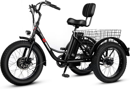 Electric Tricycle for Adults, 20" X 4.0 Fat Tire Electric Trike, 36V 350W 13Ah Lithium Battery UL Certified, Motorized 3 Wheel Electric Bicycle with
