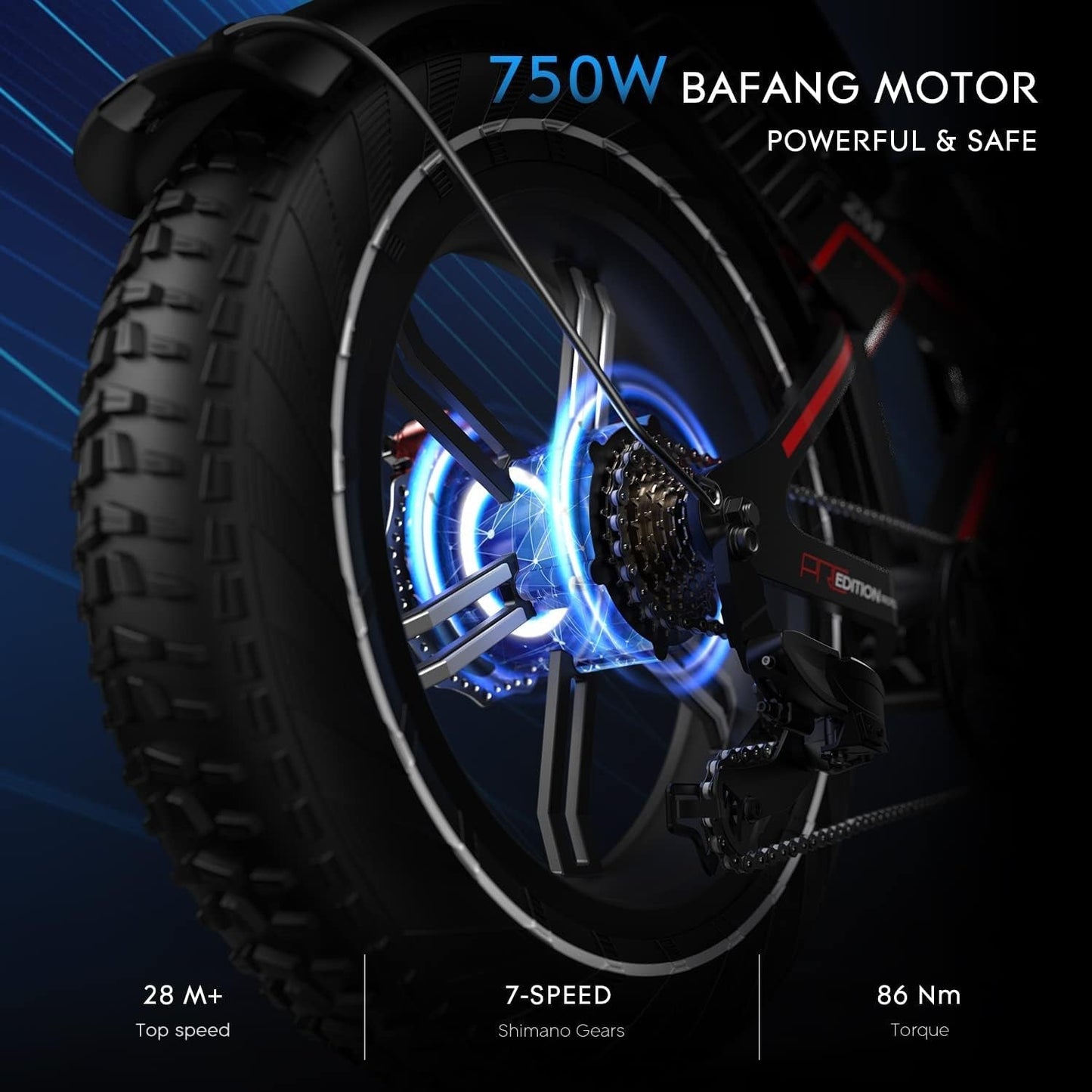 ZM Electric Bike with 750W Motor,20" X 4" Fat Tires Electric Bicycle for Adults with 48V 40Ah/20Ah Removable Battery 28 MPH Shimano 7 Speed System,