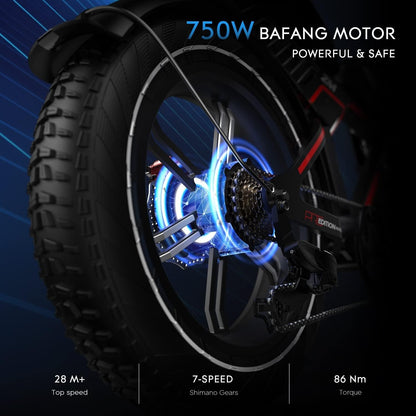 ZM Electric Bike with 750W Motor,20" X 4" Fat Tires Electric Bicycle for Adults with 48V 40Ah/20Ah Removable Battery 28 MPH Shimano 7 Speed System,