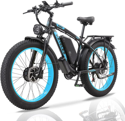 Electric Bike for Adults, 2000W 35MPH Electric Bicycle AWD Dual Motor Electric Mountain Bike 26" Fat Tire Ebike with 48V 23AH Removable Battery,