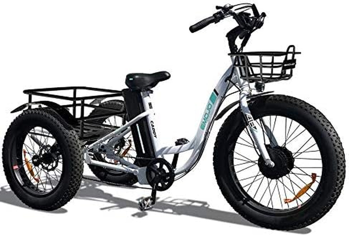 Caddy Pro/Caddy Élecṭrīc Ṭrīcycle 48V 500W Best Élecṭrīc Ṭrīke 24 Inch Fat Tire Eṭrīke 3 Wheel Ébīᴋe Rear Basket Cargo for Heavy Carrying