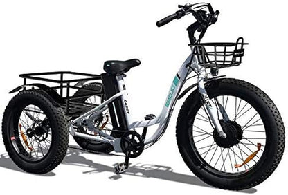 Caddy Pro/Caddy Élecṭrīc Ṭrīcycle 48V 500W Best Élecṭrīc Ṭrīke 24 Inch Fat Tire Eṭrīke 3 Wheel Ébīᴋe Rear Basket Cargo for Heavy Carrying