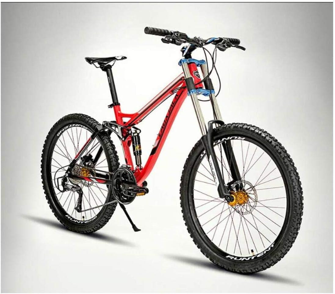 Mountain Bike Unisex Mountain Bike, 26 Inch Aluminum Alloy Frame, 24/27 Speed Dual Suspension MTB Bike with Double Disc Brake,Red,27 Speed