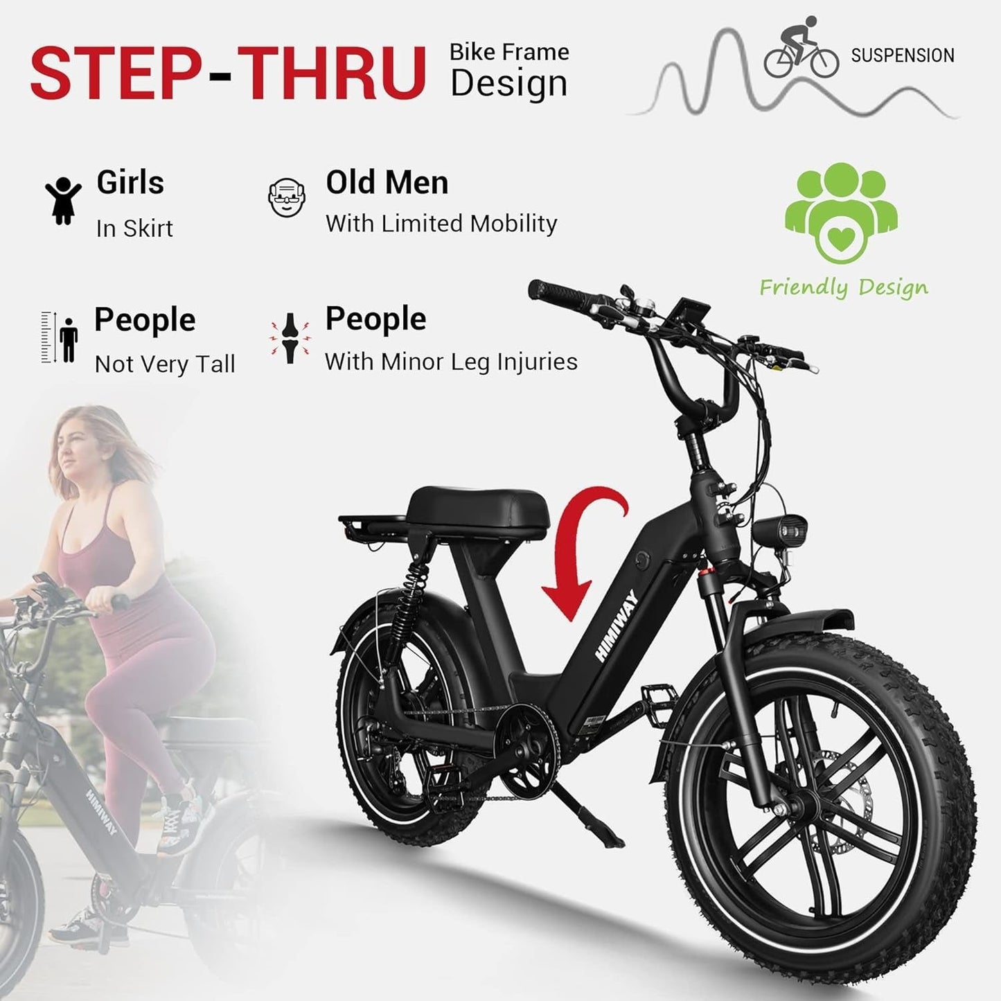Escape Pro 20X4 Fat Tire Electric Bike 750W Moped Ebike, 50 Miles 48V 17.5Ah Removable Battery, Full Suspension Step-Thru E-Bikes, 330Lbs Payload,