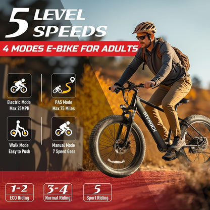 Electric Bike for Adults, 26" X 4.0 Fat Tire Electric Mountain Bicycle, 1000W Motor 48V 15Ah Ebike with Professional 7 Speed, Hidden Lithium-Ion