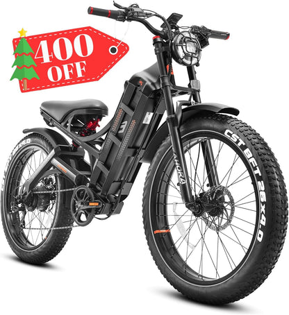 Romeo Pro 60Ah Peak 1600W Electric Bike for Adults 100-200 Miles Long Range Electric Bike 26 * 4.0 Fat Tire Electric Bike Full Suspension Electric