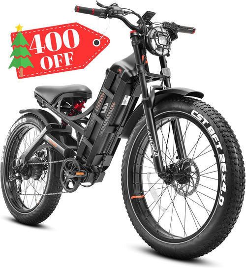 Romeo Pro 60Ah Peak 1600W Electric Bike for Adults 100-200 Miles Long Range Electric Bike 26 * 4.0 Fat Tire Electric Bike Full Suspension Electric
