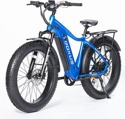 Electric Bike Adult Explorer Step over with 750W Motor, 26"X 4" Fat Tire All-Terrain Ebike (Blue)