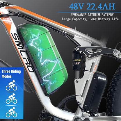 SMLRO V3 Dual Motors MTB with Rear Shock Absorber, 22.4AH 2000W 26" Fat Tire Electric Bike 35MPH, Mountain E-Bike Suspension Electric Bicycle Ebikes