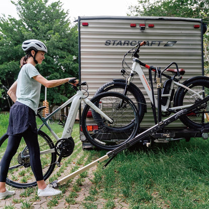 Patented Lift Assisted Volt Lift RV Rated Hitch Mounted 2 E Bike Rack Carrier with RAMP up to 2X 80Lbs Ebikes with up to 5" Fat Tires for