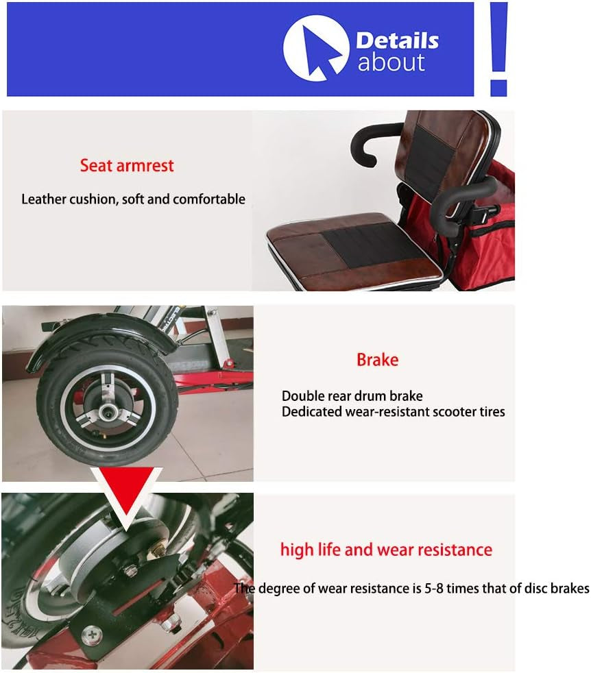 Folding Electric Three-Wheel Mobility Scooter Portable Electric Tricycle Power Scooter for Adults/Elderly/Disabled Long Range Driving and Travel
