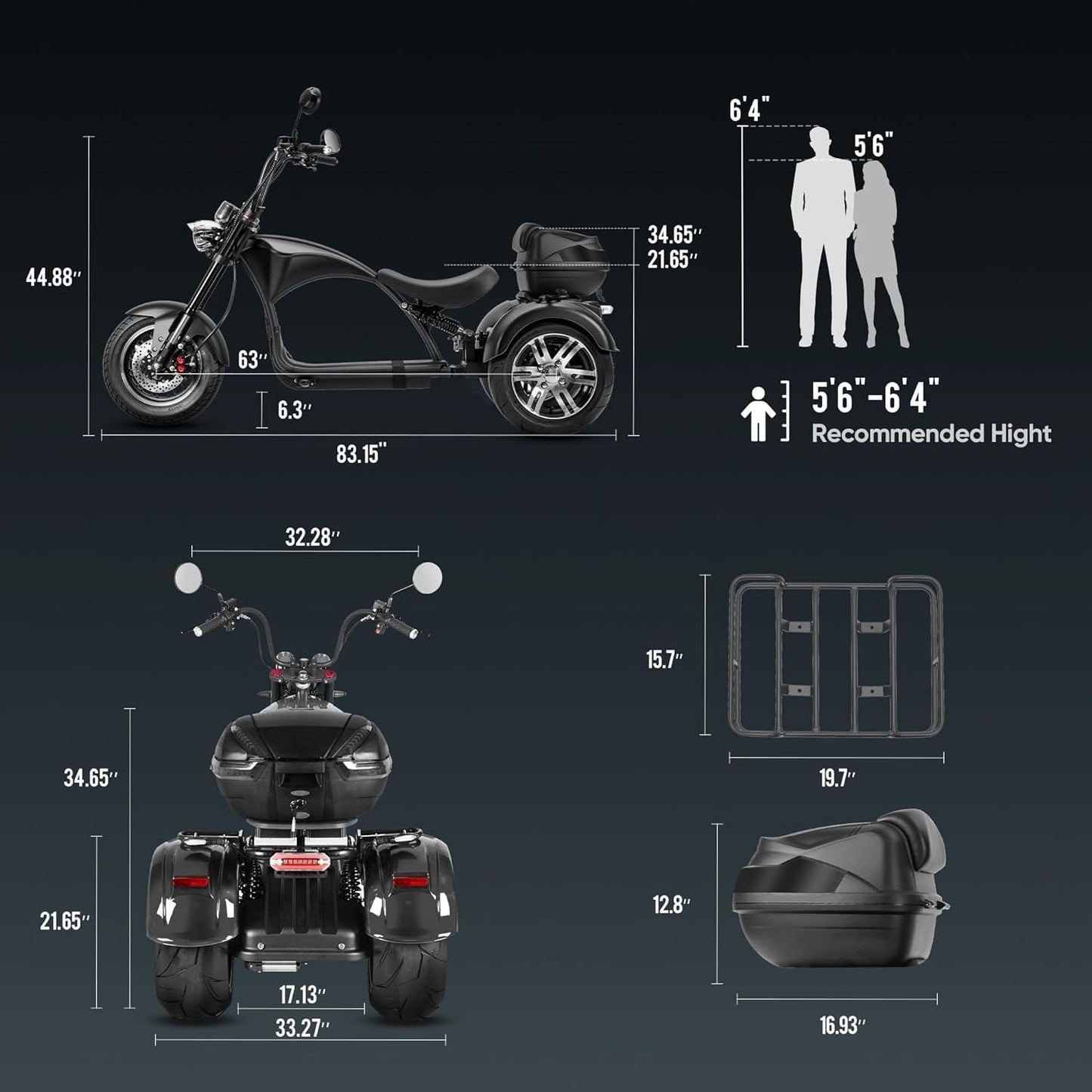 M1P Electric Trike for Adults, 2000W Brushless Motor 26MPH Electric Tricycle,60V 30AH Fast Charge Battery,F&R Disk Brake, Hydraulics Suspension,3