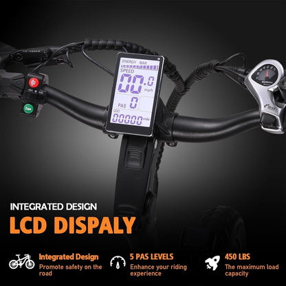 Electric Bike for Adults, 48V 28.4Ah/14.4Ah LG Dual Battery Cargo Ebike, 140 Miles Long Range, 1330W Peak Motor, Fat Tire Electric Bike, Step through