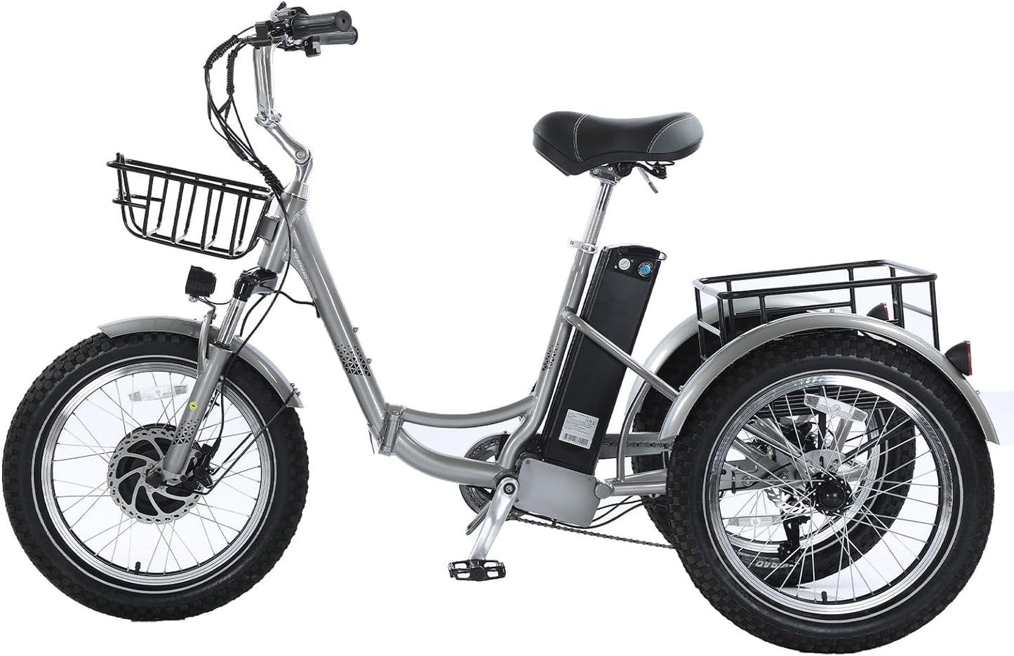 Adult Electric Tricycle 20-Inch Hub Electric Bicycle, 17.5AH Detachable Lithium Battery, 500W 48V Super High Power, Home, Travel, Off-Road, Fast