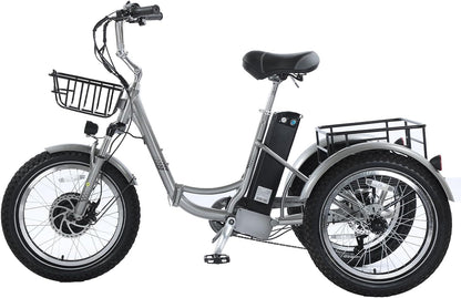 Adult Electric Tricycle 20-Inch Hub Electric Bicycle, 17.5AH Detachable Lithium Battery, 500W 48V Super High Power, Home, Travel, Off-Road, Fast