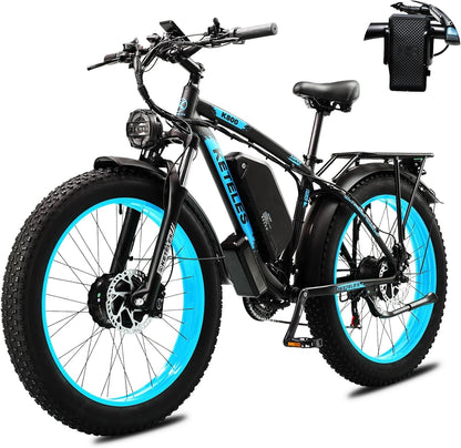 2000W Electric Bike for Adults, 26'' Fat Tire Beach Snow Electric Bicycle Dual Motor 23AH Removable Battery 33MPH Mountain Ebikes