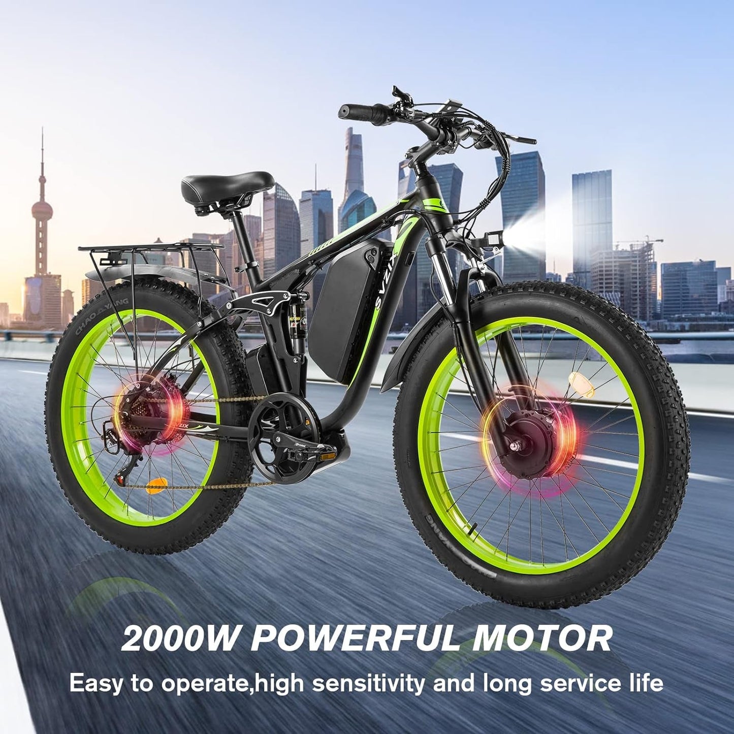 Electric Bike for Adults, 2000W Ebikes 26"X4" Fat Tire Bicycle, Dual Motor 48V/22.4Ah Removable Larger Battery Bikes for Beach Mountain Snow Commute