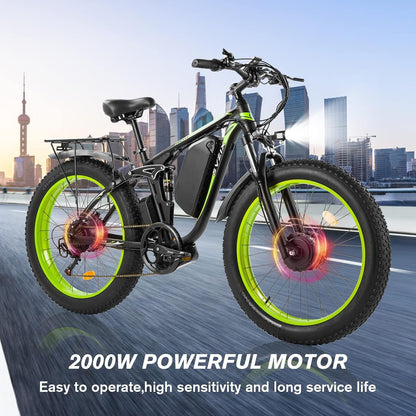 Electric Bike for Adults, 2000W Ebikes 26"X4" Fat Tire Bicycle, Dual Motor 48V/22.4Ah Removable Larger Battery Bikes for Beach Mountain Snow Commute