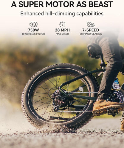 Brawn Electric Bike for Adults,750W 28MPH 26'' Fat Tire Ebike with 48V 18Ah Removable Battery,Off Road Electric Mountain Bike,Hydraulic Front Fork