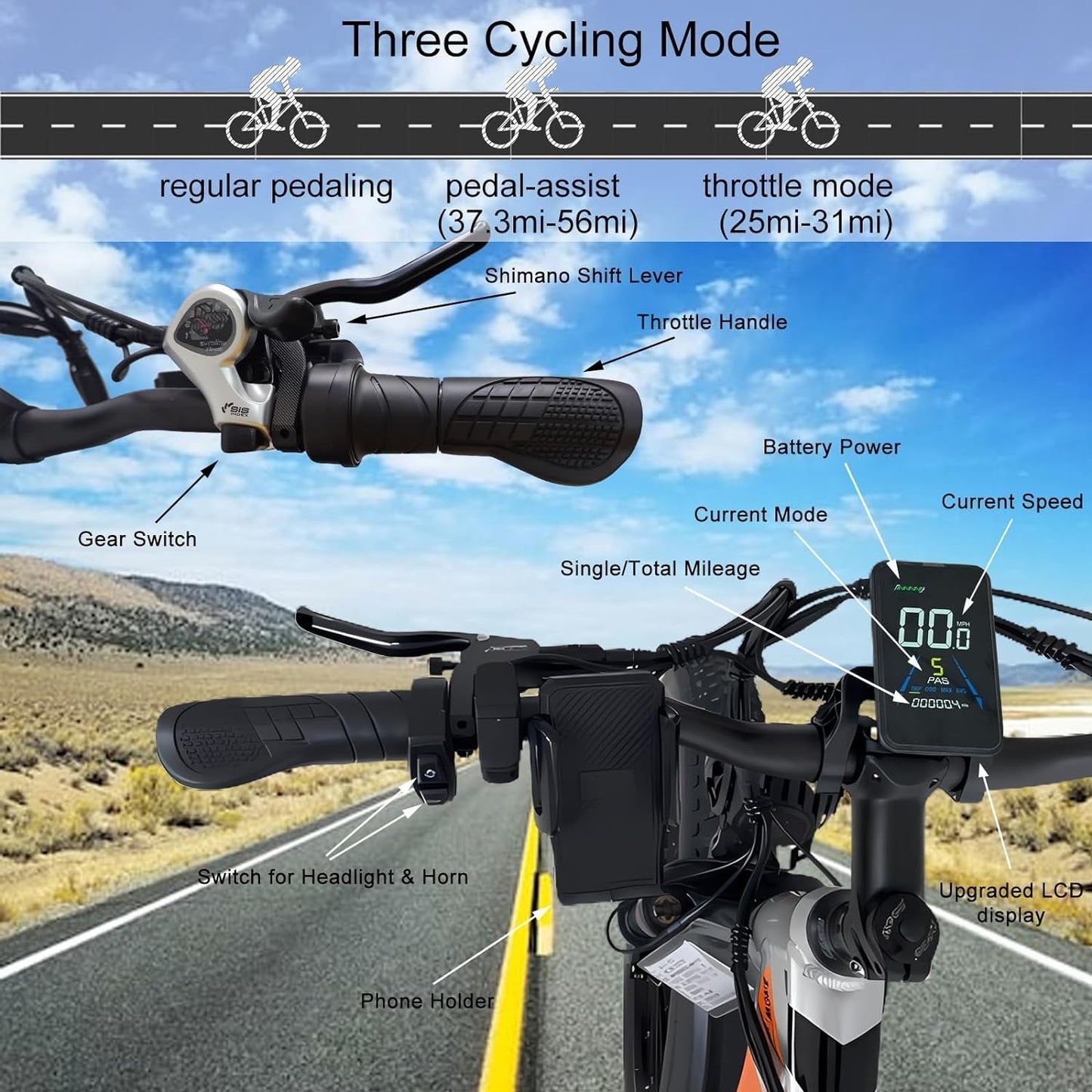 V3 plus Electric Bike for Adults with 2000W Dual Motor, 26" Fat Tire Shimano 7 Speed 30 MPH Commuter MTB, 48V 22.4AH Removable Battery, Full